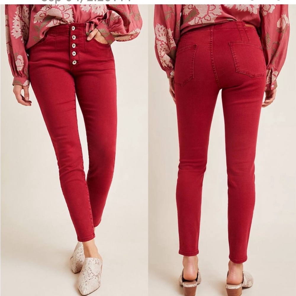 Anthropologie Pilcro and the letterpress Button-Fly High Rise Skinny Red‎ SZ 32